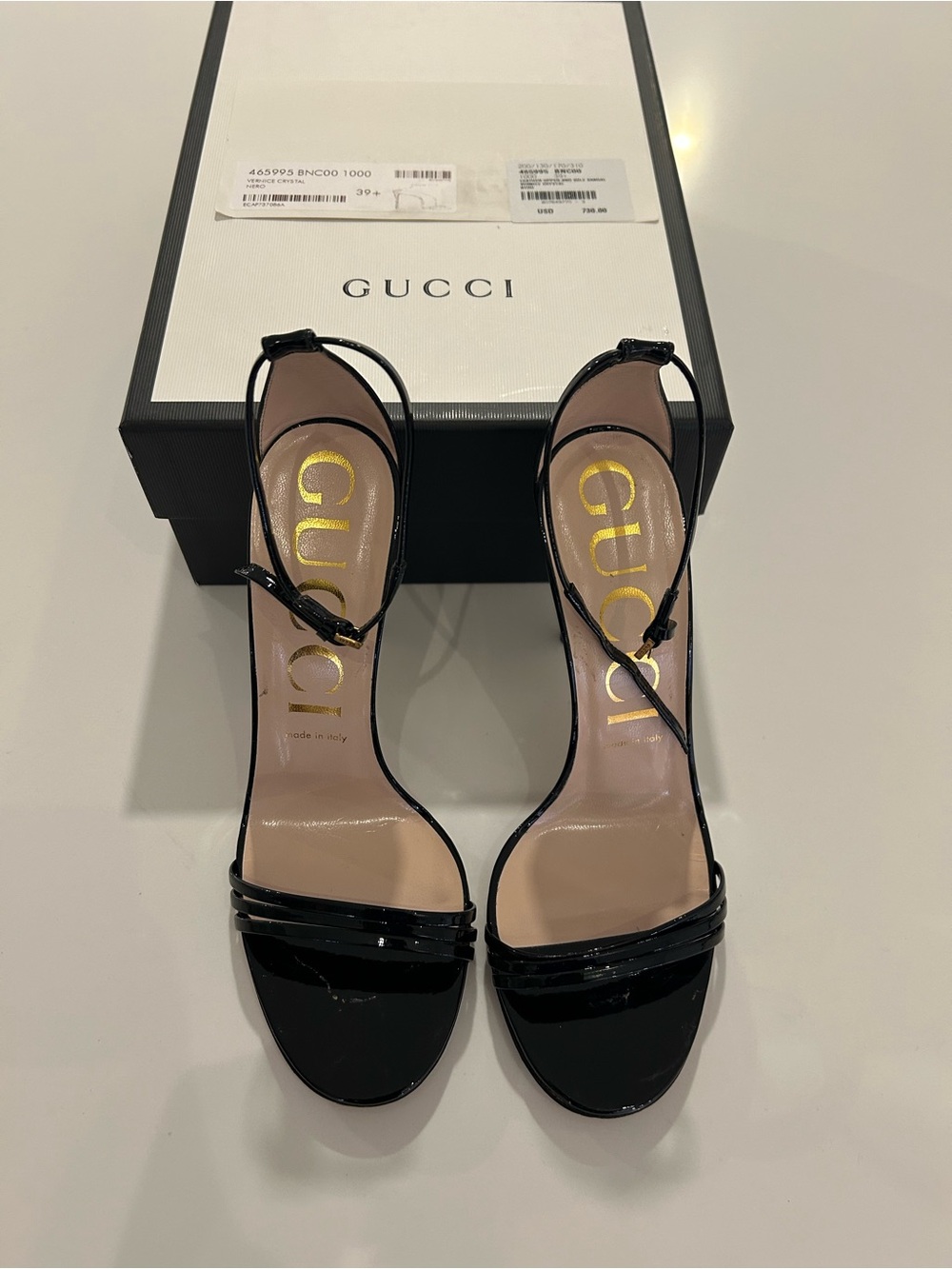 Gucci Black Patent Leather Ankle-Strap High Heels